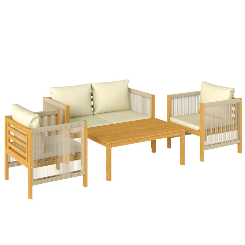 Nancy's Sarzana Loungeset - 4-Delige Tuinset - Balkonmeubelset - Beige - Acaciahout