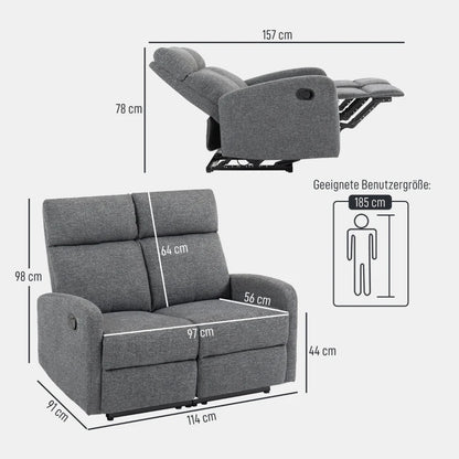 Nancy's Marciana 2-Zitsbank - Zitbank - Relaxfauteuil - Grijs - Stof - ± 115 x 90 x 100 cm