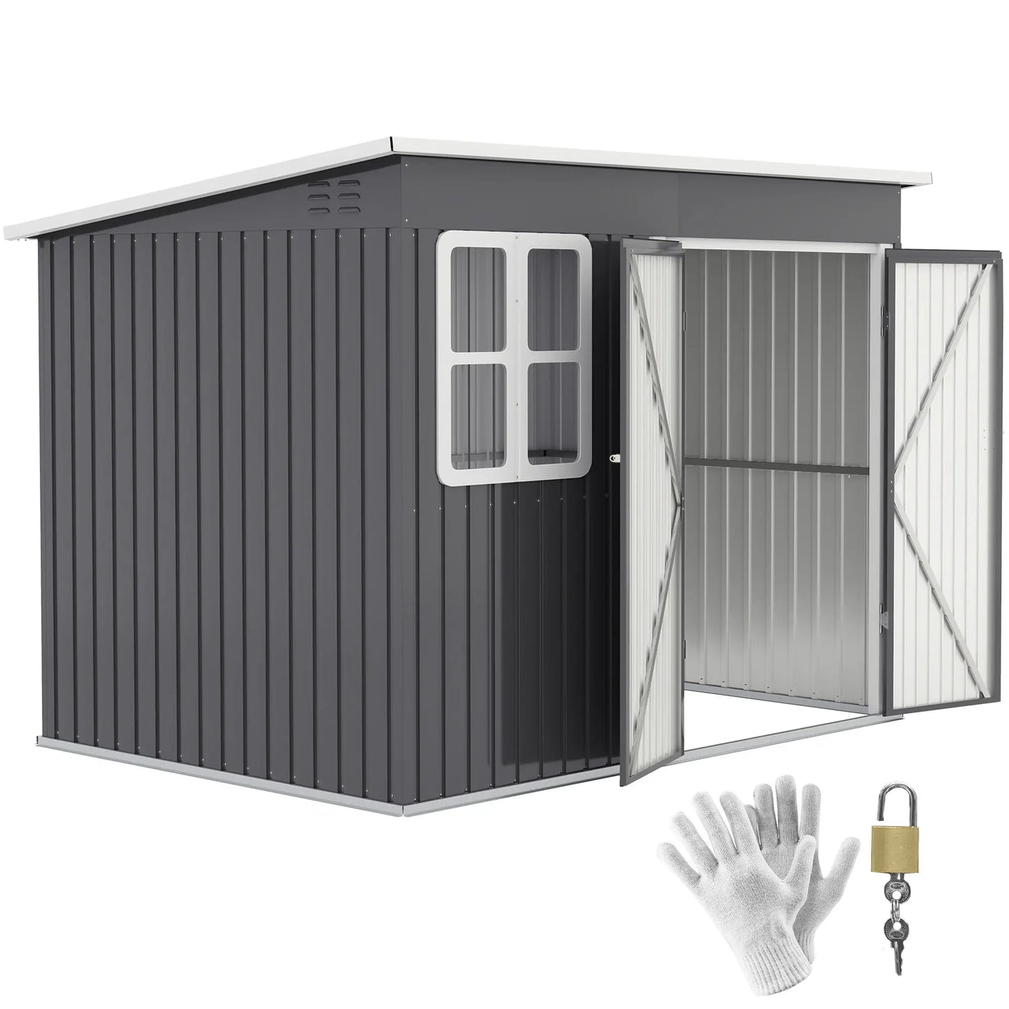 Nancy's Folignano Opbergschuur - Tuinschuur - Schuurtje - Grijs - Staal - ± 260 x 175 x 173/190 cm