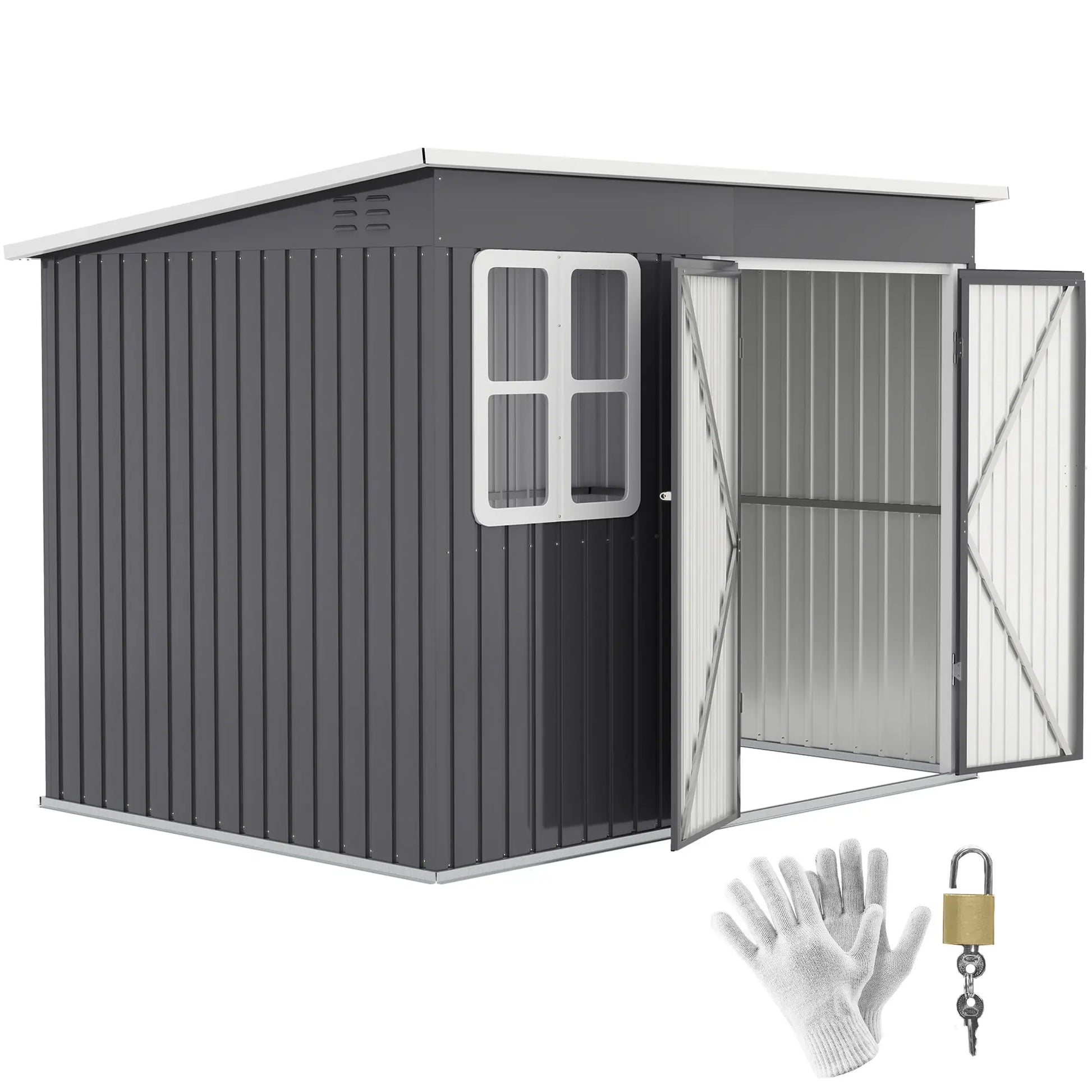Nancy's Folignano Opbergschuur - Tuinschuur - Schuurtje - Grijs - Staal - ± 260 x 175 x 173/190 cm