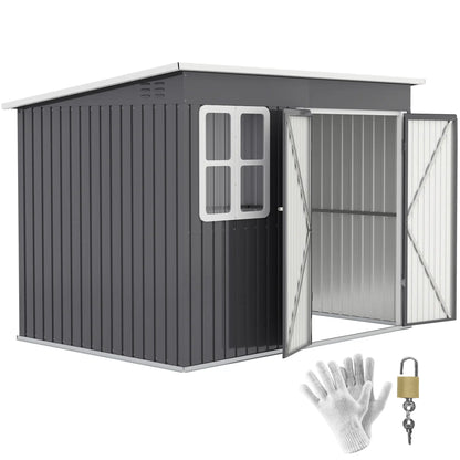 Nancy's Folignano Opbergschuur - Tuinschuur - Schuurtje - Grijs - Staal - ± 260 x 175 x 173/190 cm