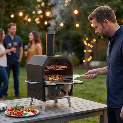 Nancy's Seggiano Houtgestookte Pizzaoven - Grillrooster - Instelbare warmteregeling - Complete pizzaovenset - Zwart