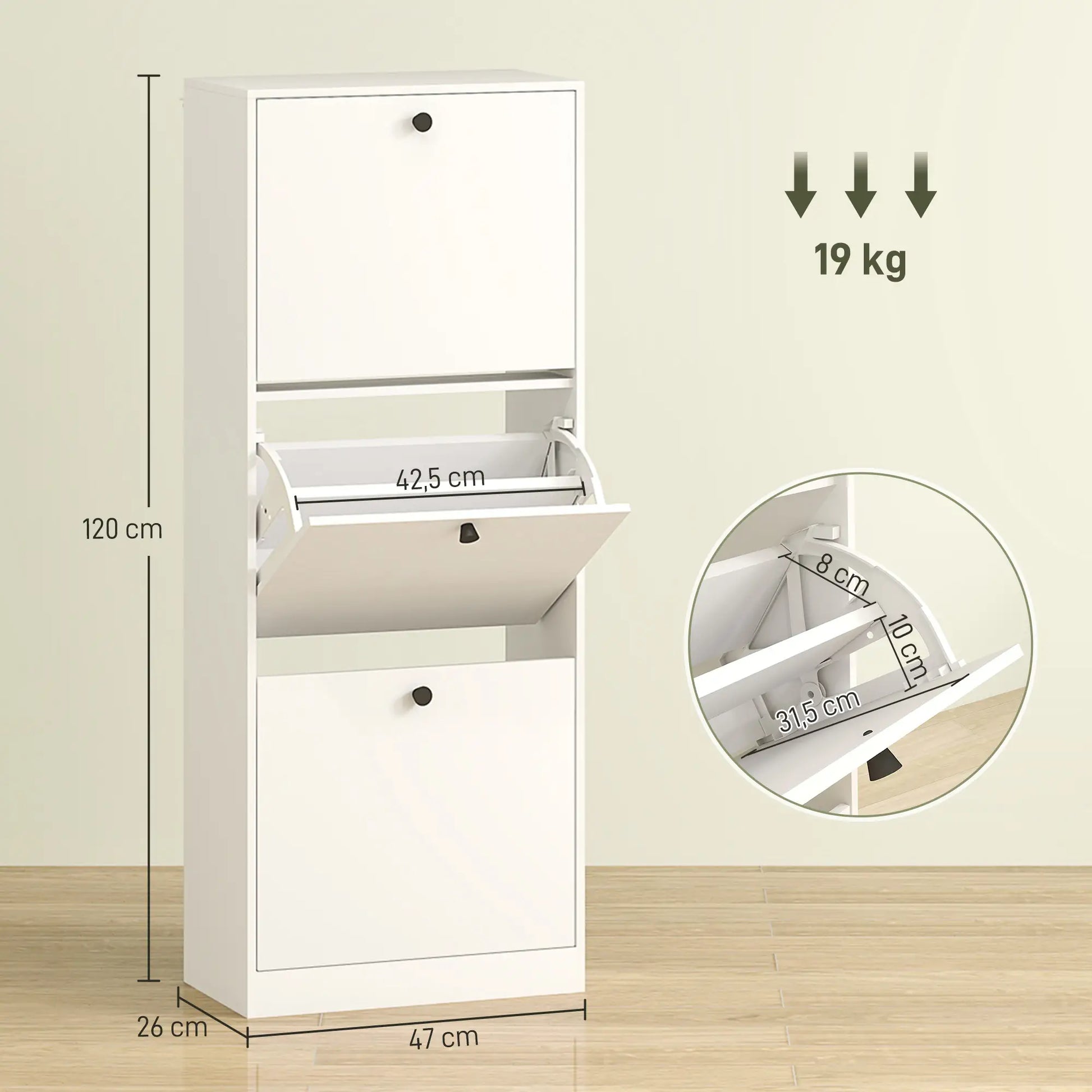 Nancy's Formigliana Schoenenkast - Opbergkast voor Schoenen - Schoenenrek - Wit - ± 45 x 25 x 120 cm