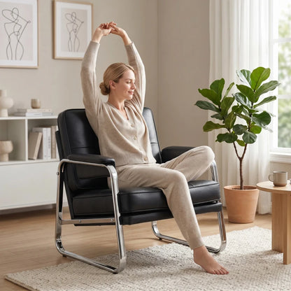 Nancy's Spert Fauteuil - Relaxstoel - Waterafstotend PU-Leer - Zwart / Zilver