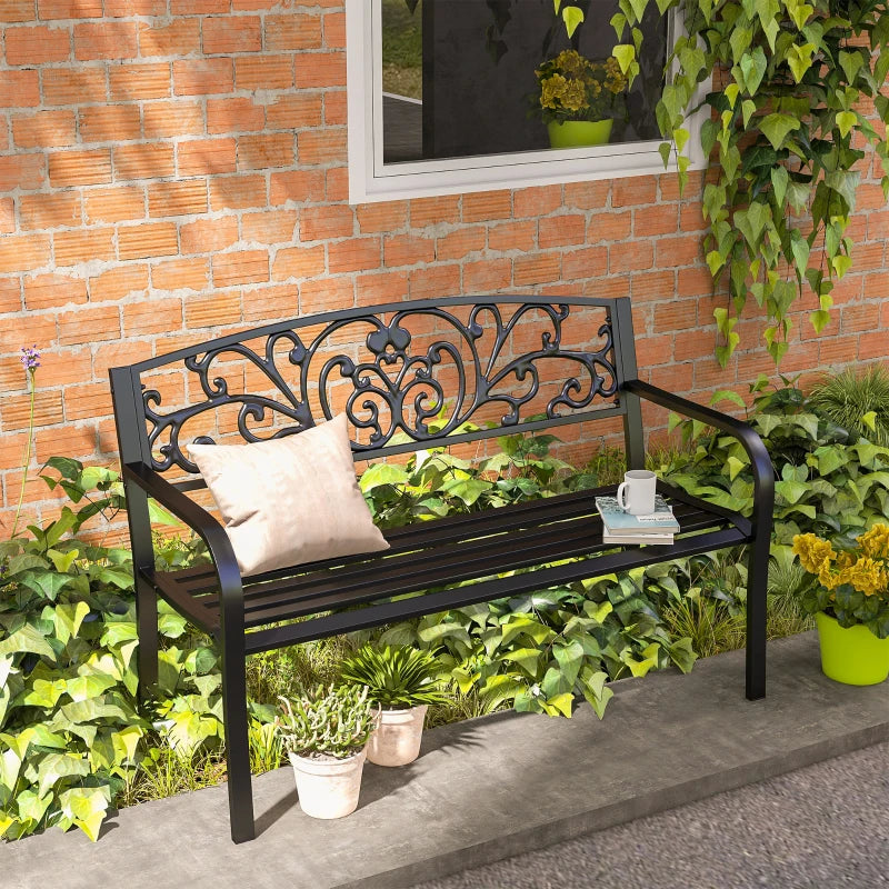 Nancy's Resiutta Tuinbank - Balkonbank - Parkbank - Zwart - Staal - ± 125 x 60 x 85 cm