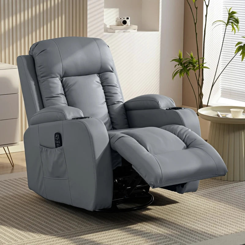 Nancy's Pollina Massagestoel - Relaxfauteuil met massagefunctie - Verwarmde massage - Schommel- en draaifunctie - Lichtgrijs - Kunstleer