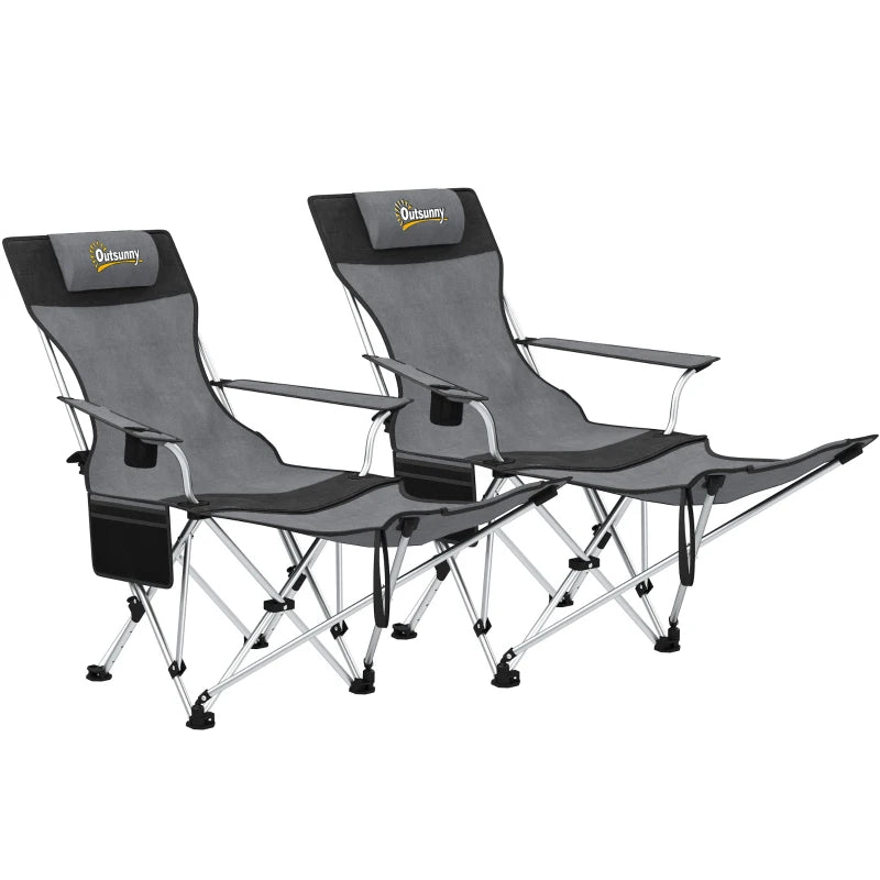Nancy's Radicofani Campingstoelen - Strandstoelen - Set van 2 - Opvouwbaar - Grijs / Zwart