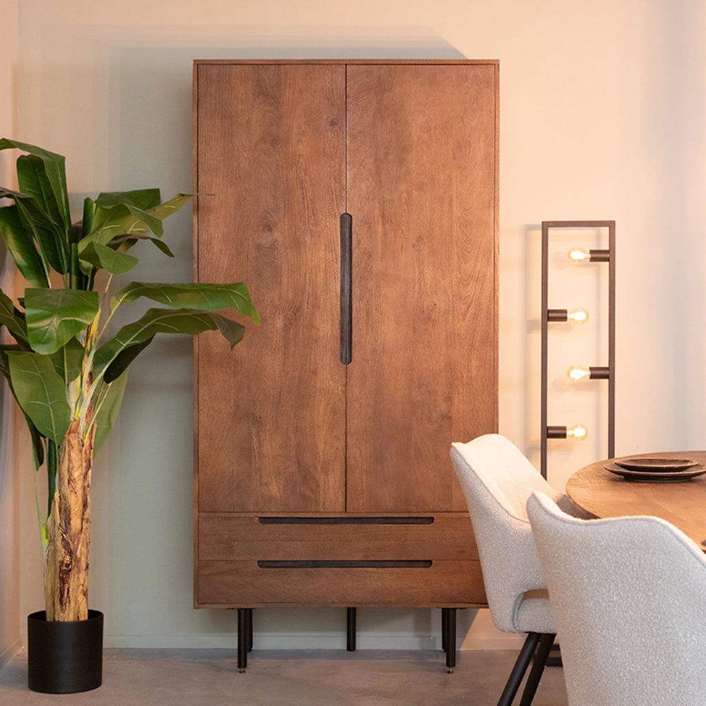 LABEL51 Opbergkast Rio - Wandkast - Espresso Mangohout | Zwart Metaal - 100x40x200 cm