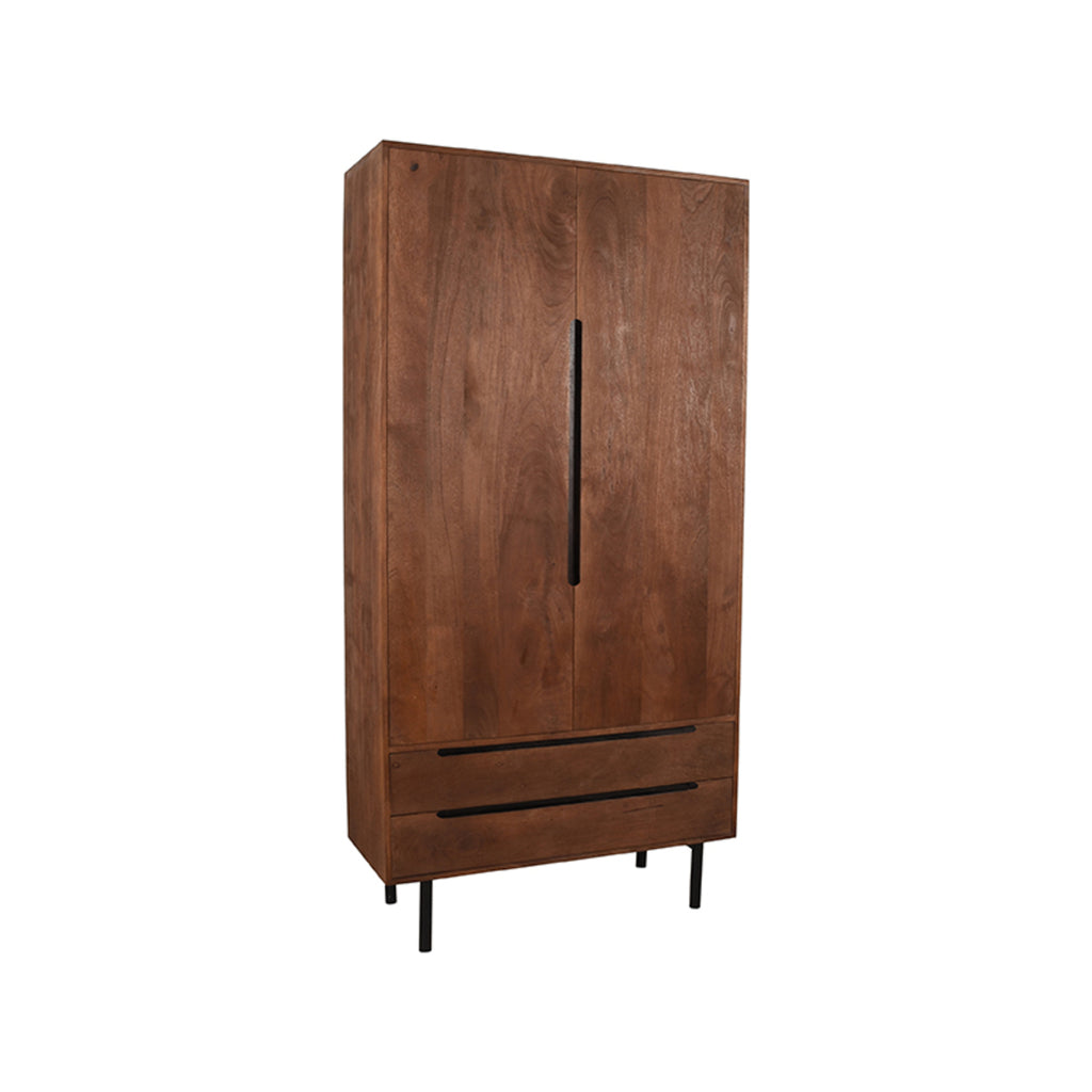 LABEL51 Opbergkast Rio - Wandkast - Espresso Mangohout | Zwart Metaal - 100x40x200 cm