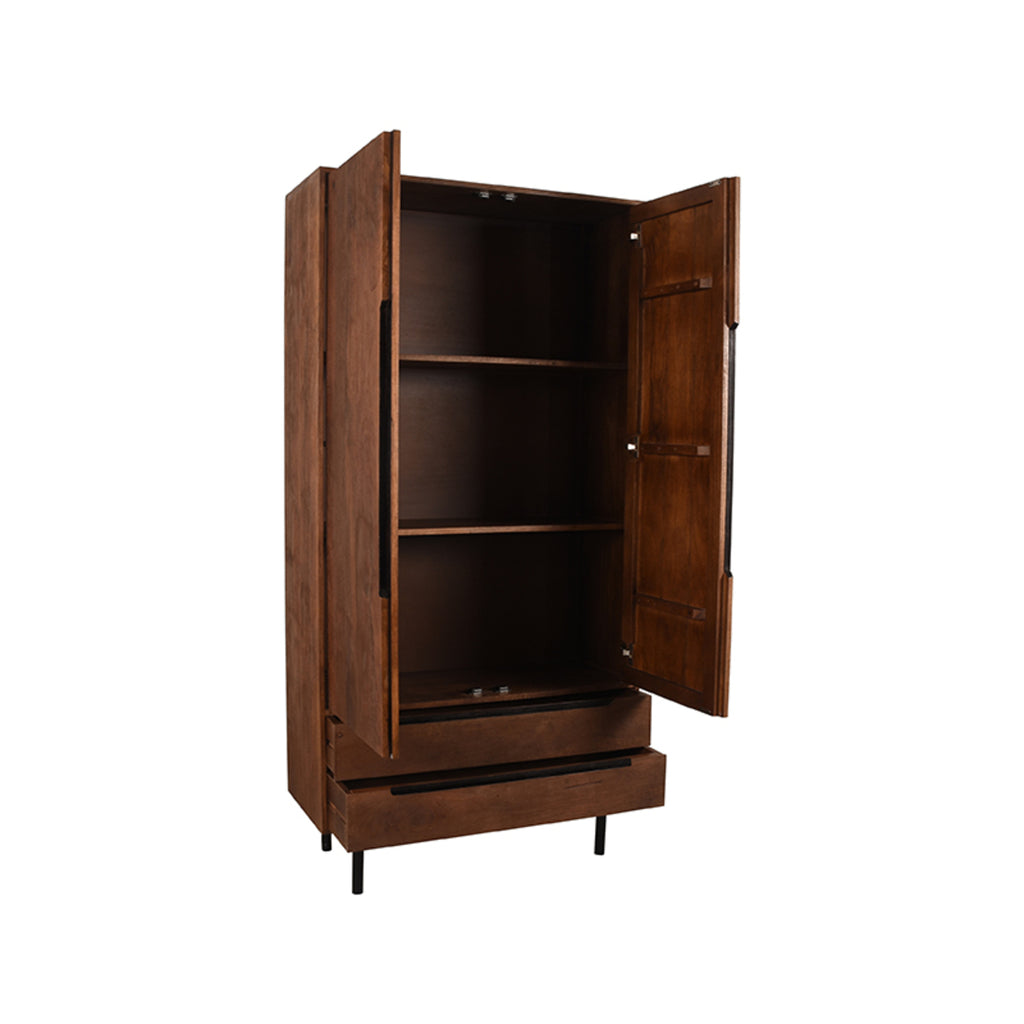 LABEL51 Opbergkast Rio - Wandkast - Espresso Mangohout | Zwart Metaal - 100x40x200 cm
