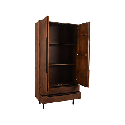 LABEL51 Opbergkast Rio - Wandkast - Espresso Mangohout | Zwart Metaal - 100x40x200 cm