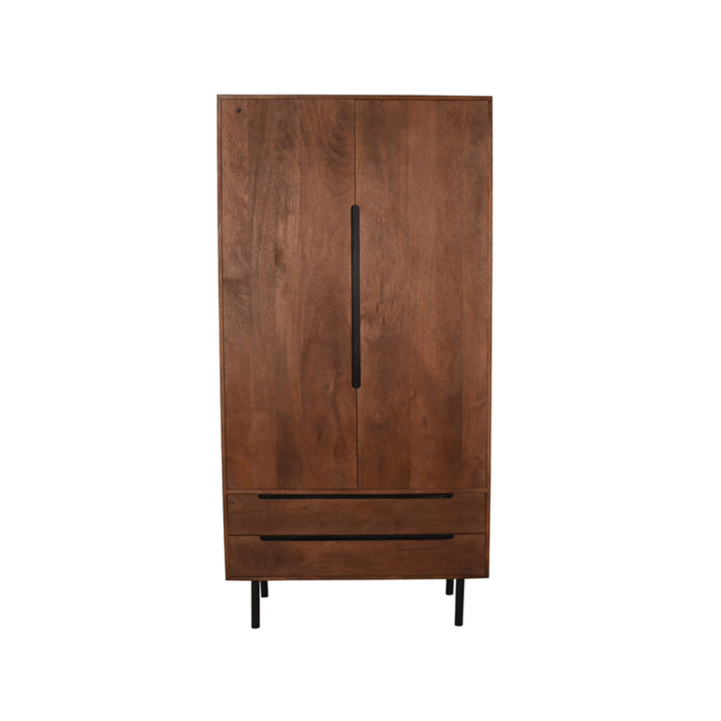 LABEL51 Opbergkast Rio - Wandkast - Espresso Mangohout | Zwart Metaal - 100x40x200 cm