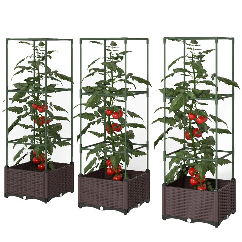 Nancy's Posina Plantenbakken - Verhoogde Bloembakken - Plantenbak met Klimrek - Groen / Donkerbruin - 40 x 40 x 125 cm