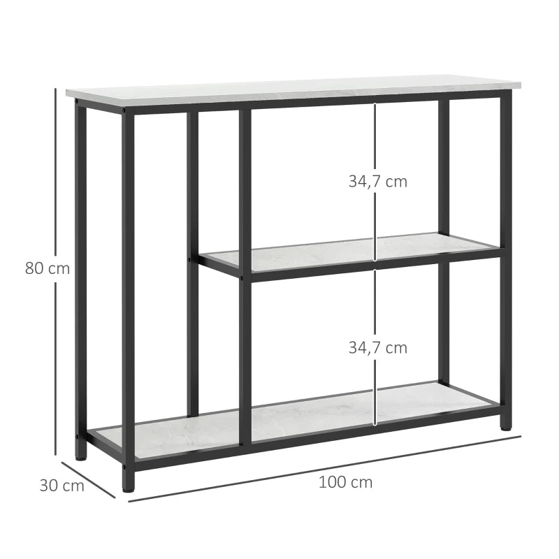Nancy's Bornes Sidetable - Consoletafel - Dressoir - Bijzettafel - Wit / Zwart - Marmerlook - Staal - 100 x 30 x 80 cm