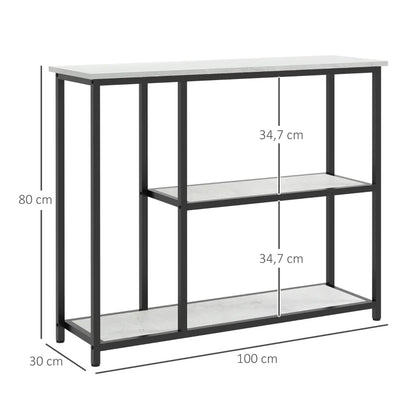 Nancy's Bornes Sidetable - Consoletafel - Dressoir - Bijzettafel - Wit / Zwart - Marmerlook - Staal - 100 x 30 x 80 cm