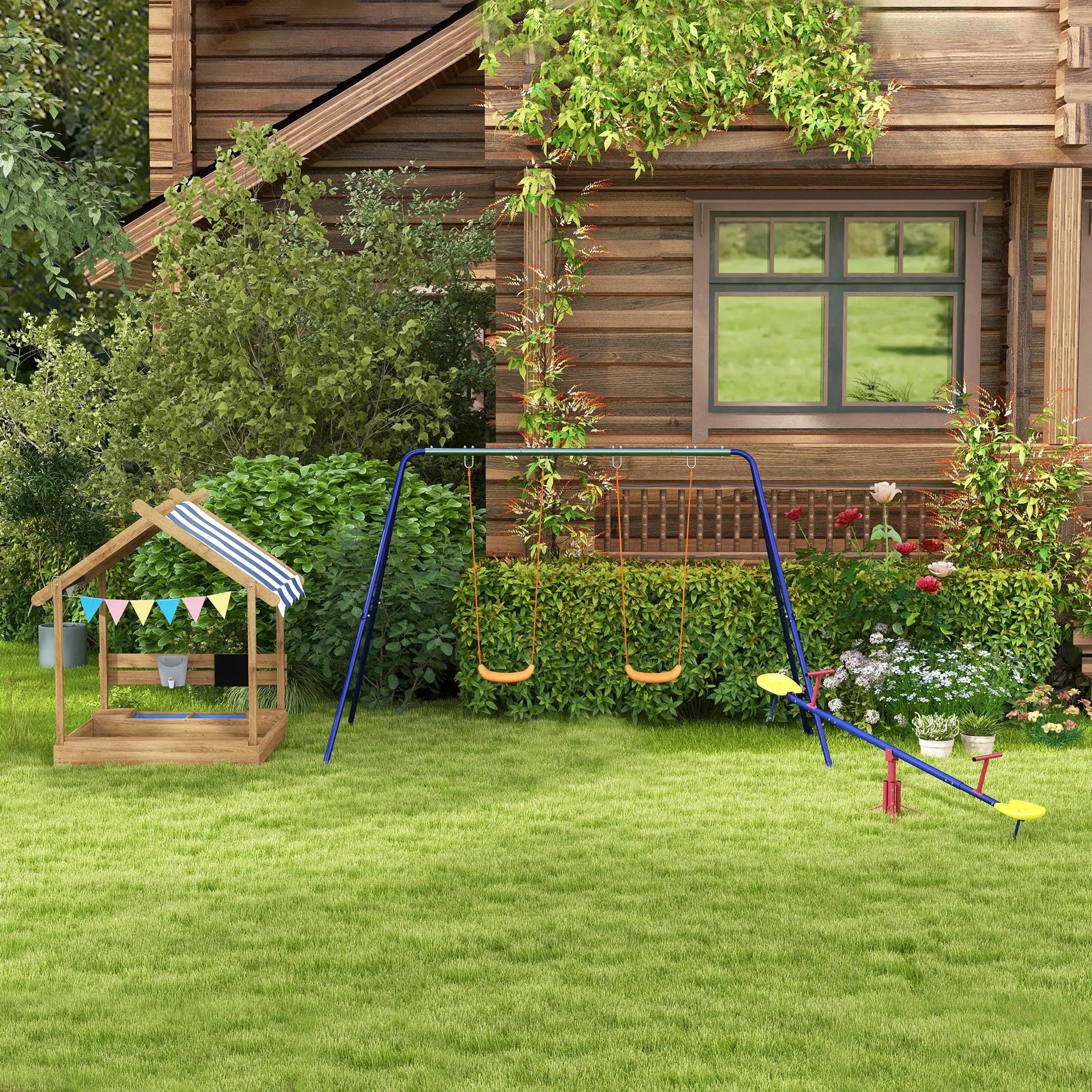 Nancy's Donnini Zandbak - Kinderzandbak - Met Dak - Bruin / Wit - Dennenhout - ± 125 x 115 x 145 cm