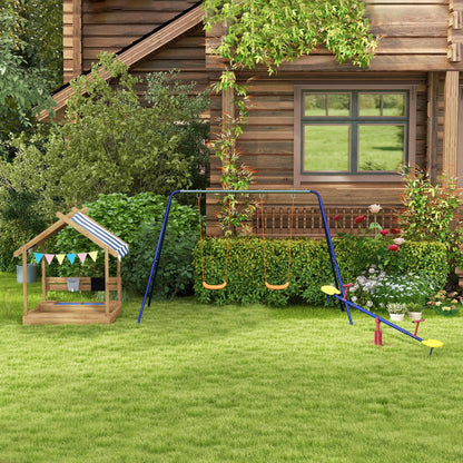 Nancy's Donnini Zandbak - Kinderzandbak - Met Dak - Bruin / Wit - Dennenhout - ± 125 x 115 x 145 cm