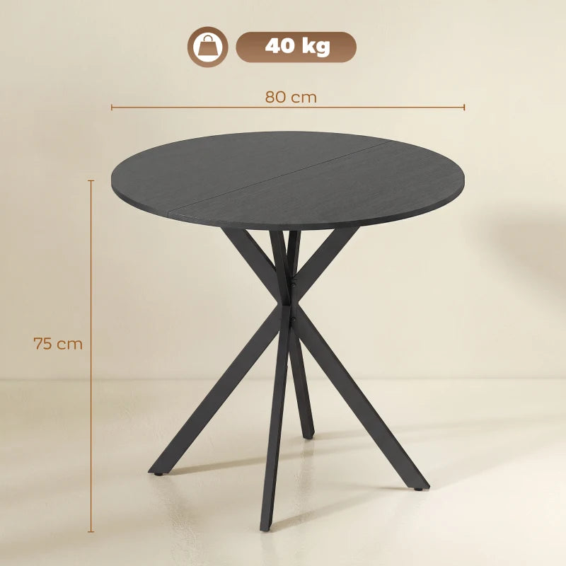 Nancy's Travo Eettafel rond - Ronde eettafel met houtlook - Zwart - Spaanplaat / Staal - Ø80 x 75H cm