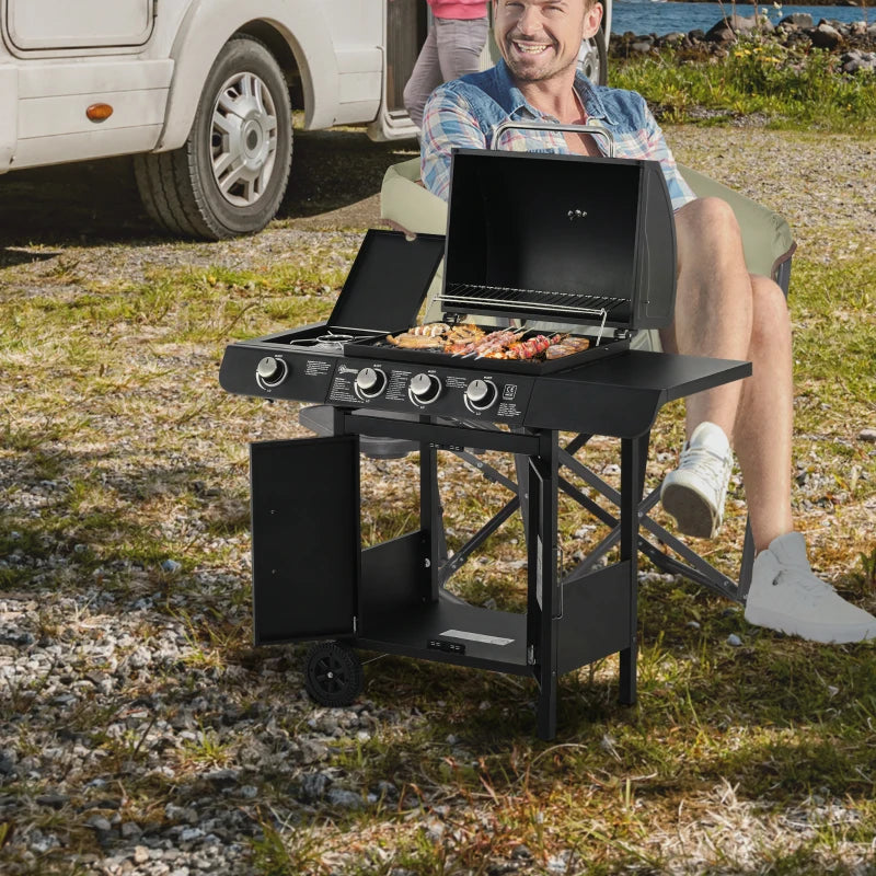 Nancy's Chorente Barbecue - BBQ - Grill - Gas barbecue - Met 3 branders en warmhoudrek - Staal - Zwart