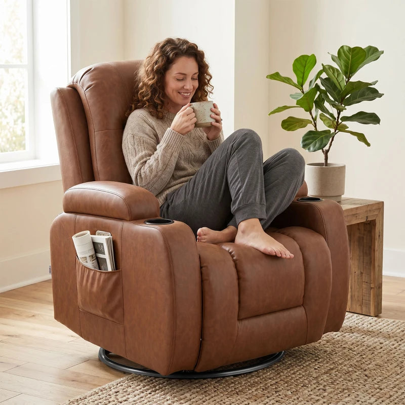 Nancy's Tavarnuzze Massagestoel - Relaxfauteuil - Massagefauteuil - Verwarmde massage & ontspanning - Lichtbruin - Kunstleer
