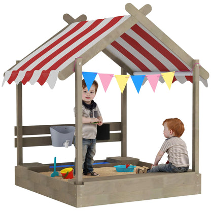 Nancy's Dossena Zandbak - Weerbestendig Dak - Met Speelset - Grijs / Rood / Wit - Dennenhout - ± 125 x 115 x 145 cm