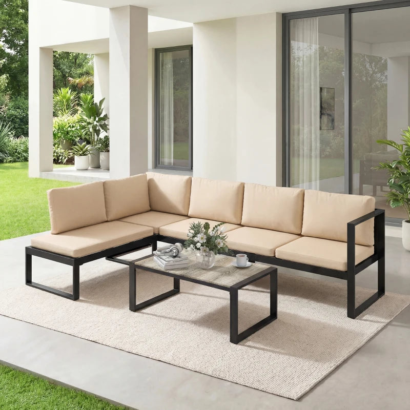 Nancy's Reitano Loungeset - Tuinset - Terrasset - 4-Delige Lounge Set - Zwart / Kaki / Grijs