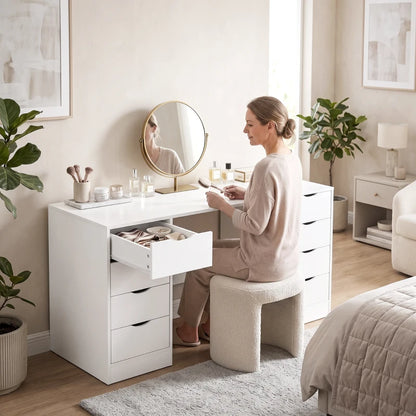 Nancy's Trecate Bureau - 8 Lades - Ruim werkblad - Wit - Spaanplaat / MDF - ± 140 x 55 x 75 cm