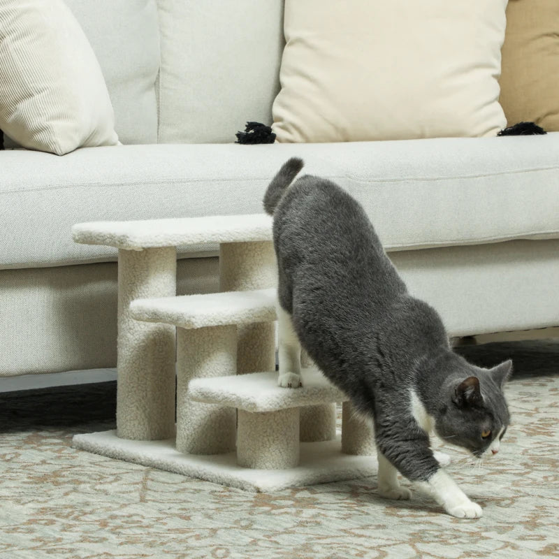 Nancy's Torno Kattentrap - Met 3 treden - Beige - Pluche - 45 x 35 x 34 cm
