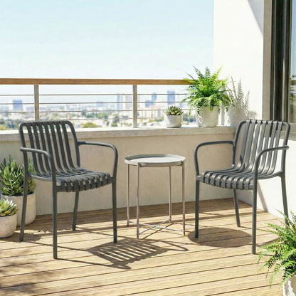 Nancy's Sistiana Tuinstoelen - Set van 4 - Terrasstoelen - Buitenstoelen - Donkergrijs - Kunststof