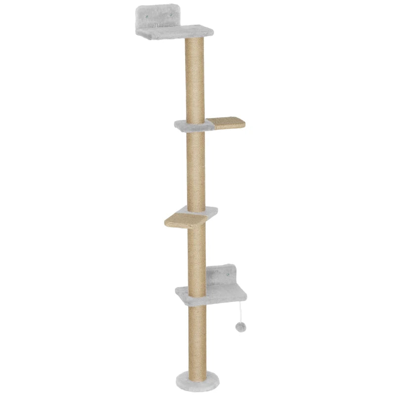 Nancy's Nicosia Krabpaal - Kattenboom - Lichtgrijs / Naturel - Pluche / Jute - ± 50 x 20 x 180 cm