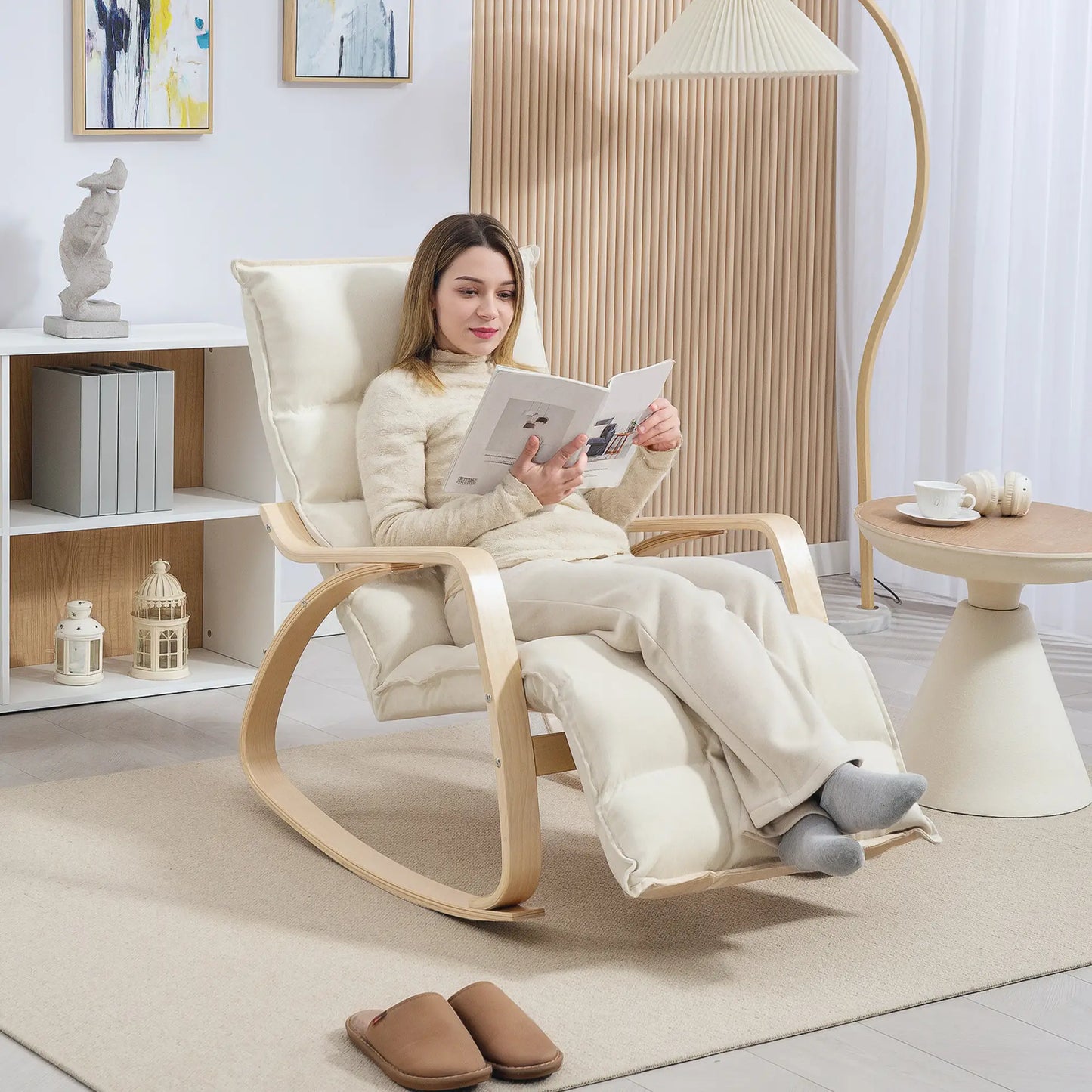 Nancy's Jesolo Schommelstoel - Relaxstoel - Loungestoel - Crèmewit - Linnen