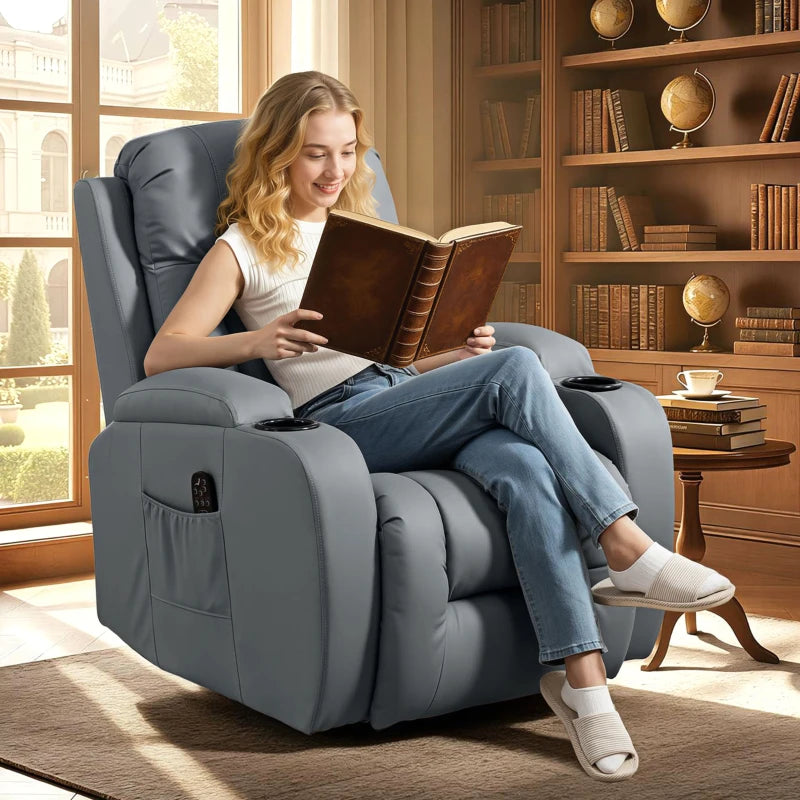Nancy's Pollina Massagestoel - Relaxfauteuil met massagefunctie - Verwarmde massage - Schommel- en draaifunctie - Lichtgrijs - Kunstleer
