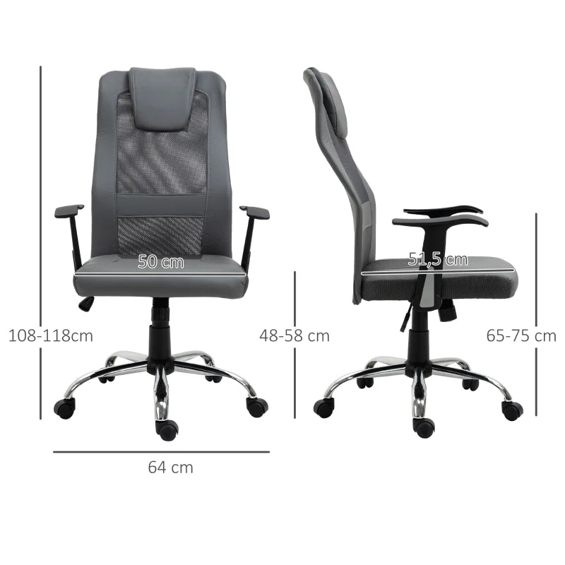 Nancy's Haulover Bureaustoel - Ergonomisch - Draaibaar - In Hoogte Verstelbaar - Grijs - Kunstleer