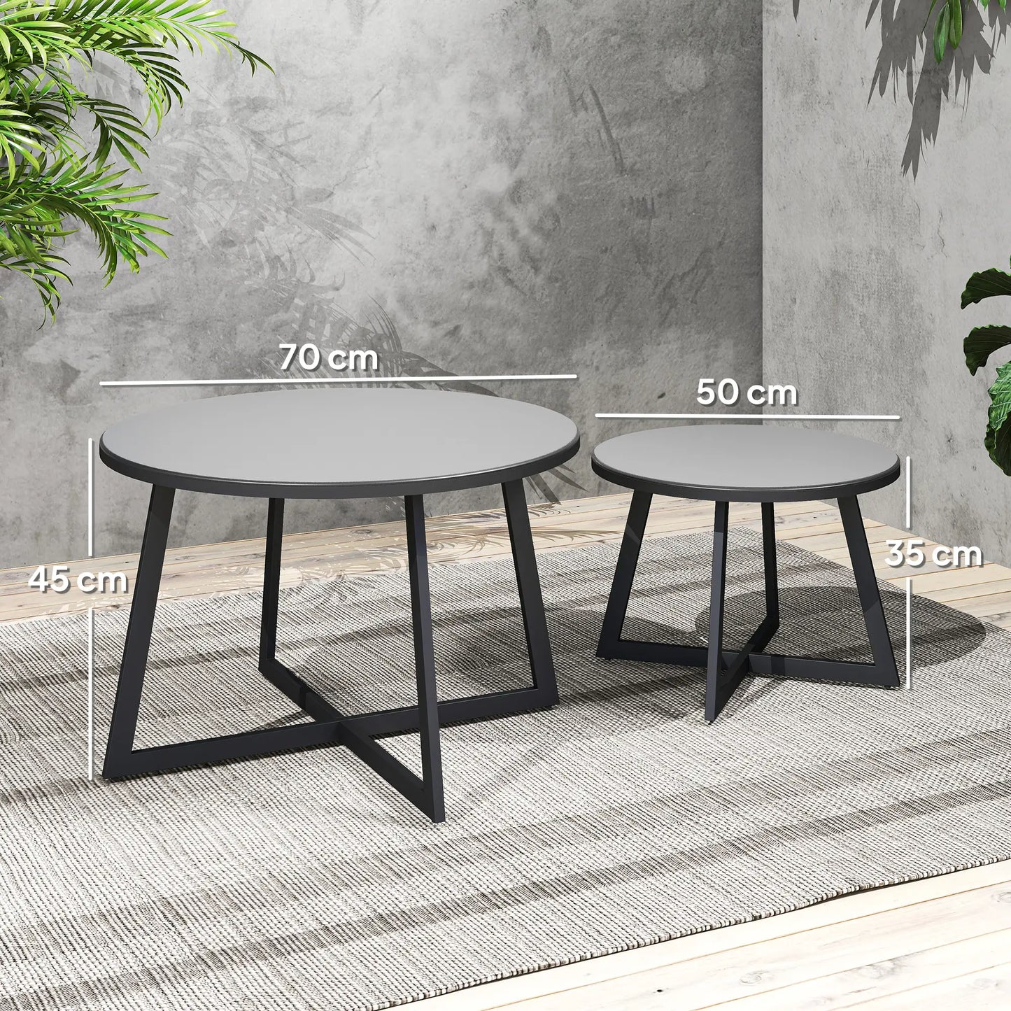 Nancy's Garessio Balkontafels - Bijzettafels voor Buiten - Set van 2 - Zwart / Grijs - Staal / Glas