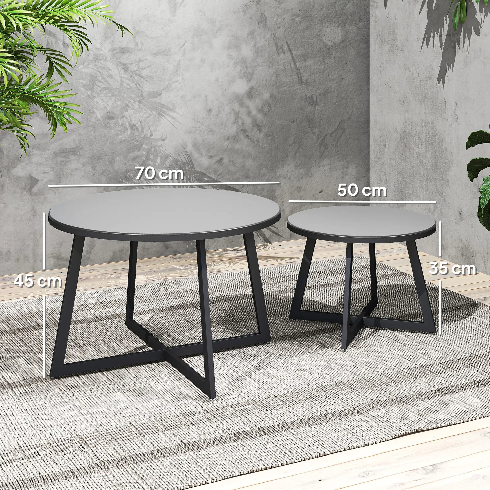 Nancy's Garessio Balkontafels - Bijzettafels voor Buiten - Set van 2 - Zwart / Grijs - Staal / Glas