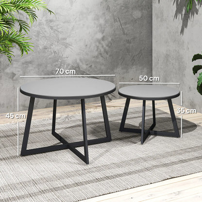 Nancy's Garessio Balkontafels - Bijzettafels voor Buiten - Set van 2 - Zwart / Grijs - Staal / Glas