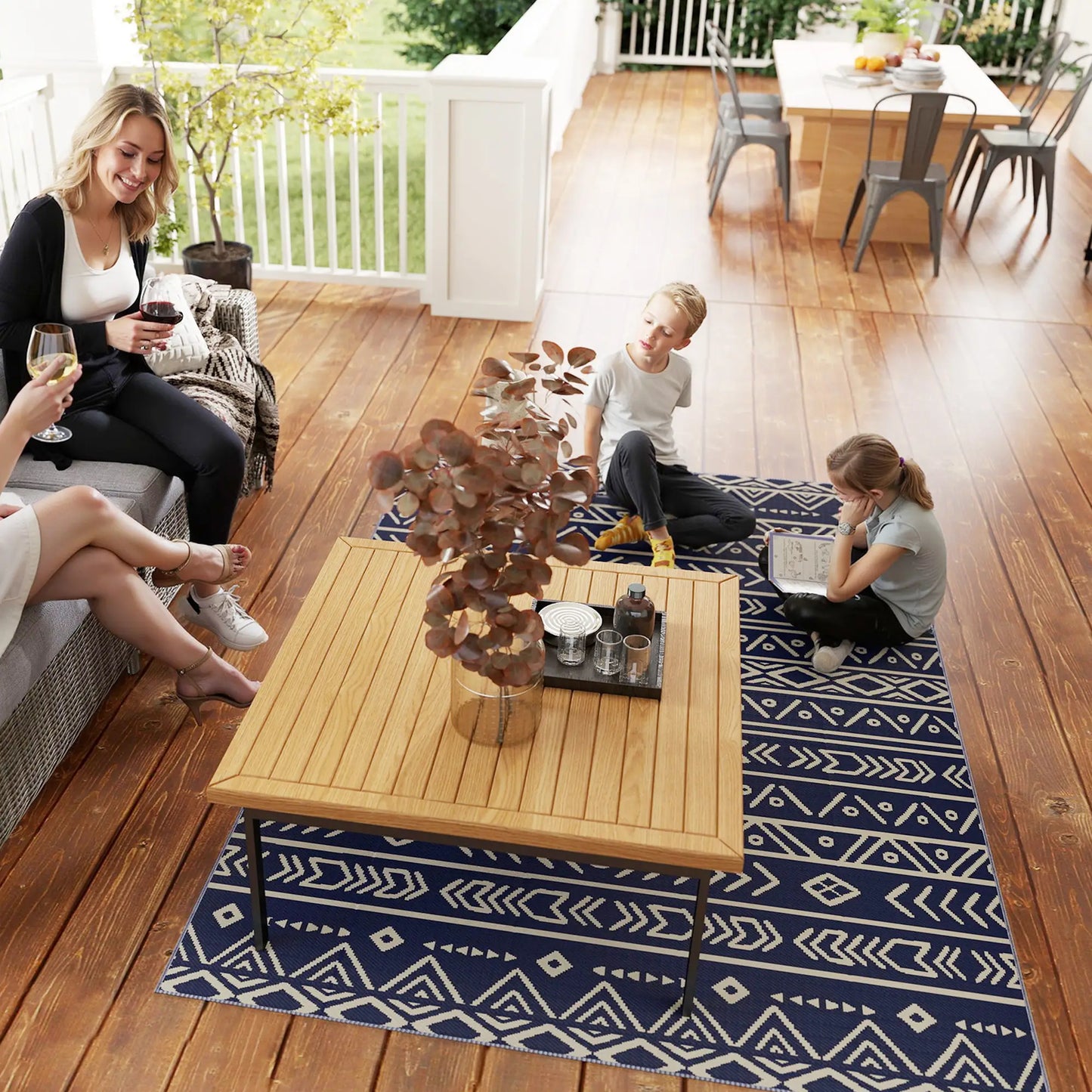 Nancy's Guimarei Buitenkleed - Buiten Tapijt - Buiten Vloerkleed - Tuinkleed - Dubbelzijdig - Blauw/Wit - ± 180 x 275 cm