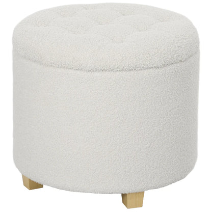 Nancy's Marene Opbergbank - Poef met opbergruimte - Krukje - Hocker - Wit - Teddy / Fleece Look - Ø45 x 41 cm