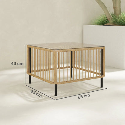 Nancy's Corinaldo Tuintafel - Terrastafel - Balkontafel - Natuurlijk Hout - Rotan / Glas - ± 65 x 65 x 45 cm