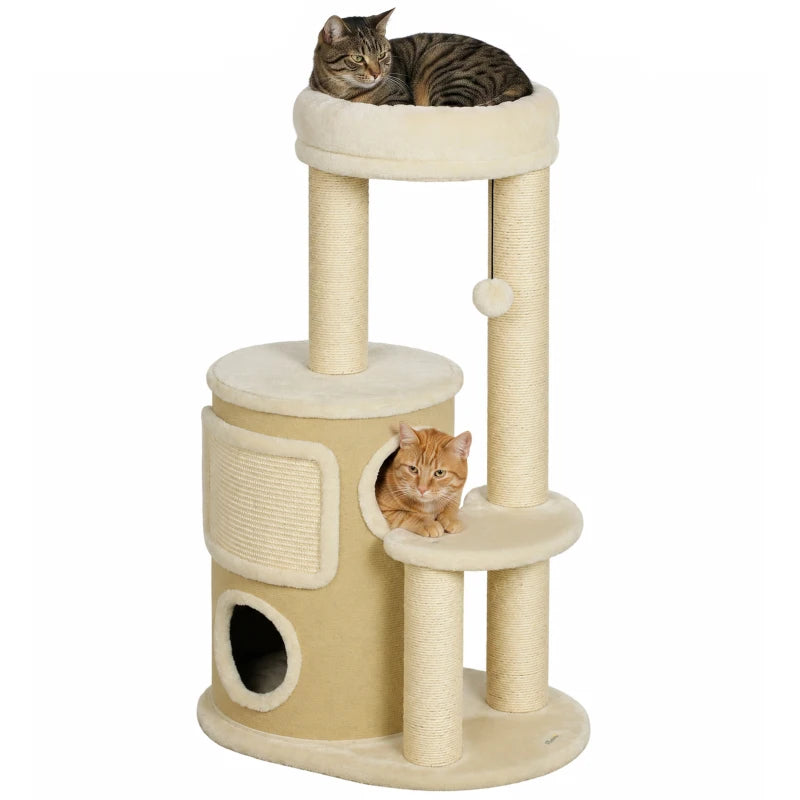 Nancy's Torriana Krabpaal - Klimboom voor katten - Kattenboom met 4 niveaus - Beige - 55 x 39 x 90 cm