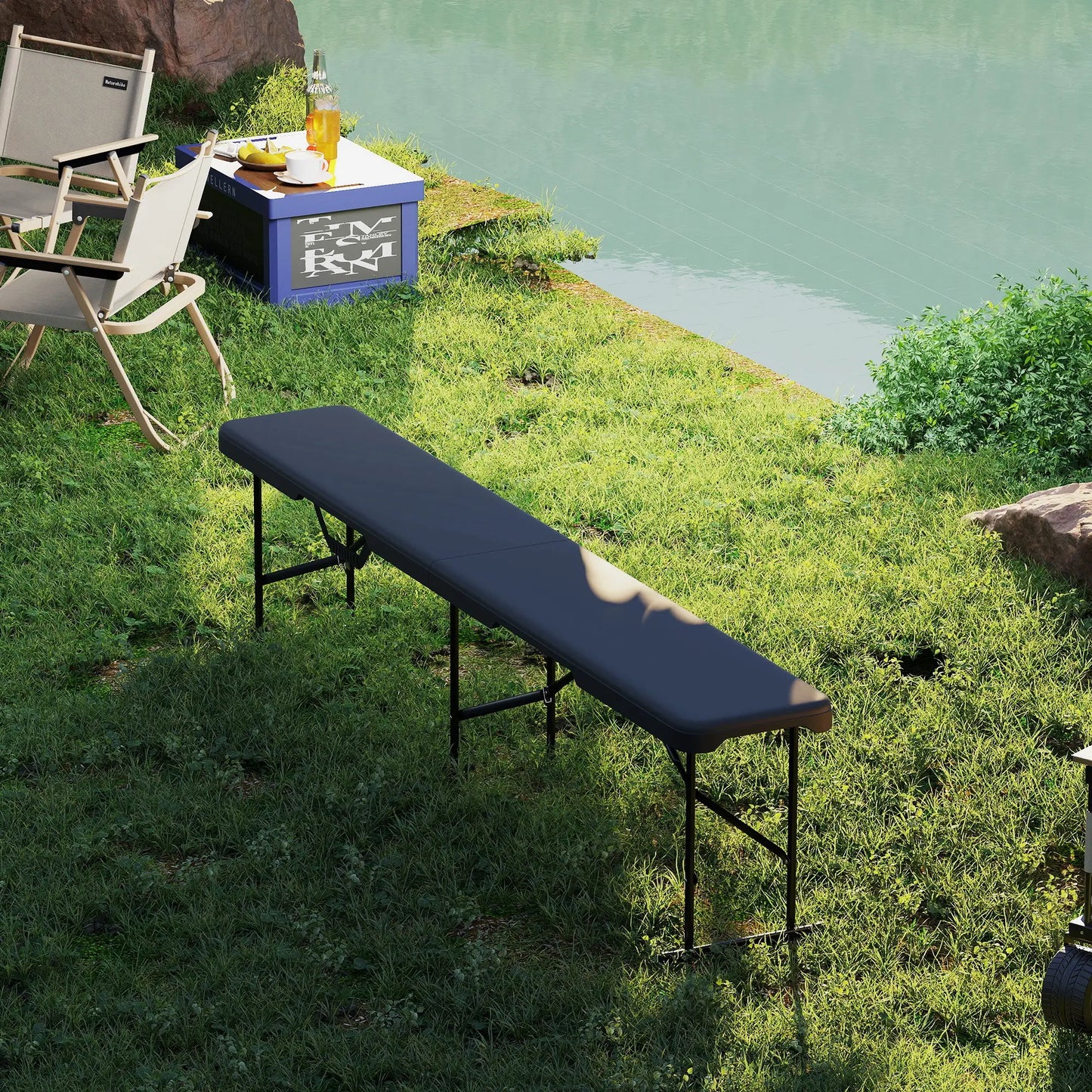 Nancy's Faver Picknickbank - Campingbank - Set van 2 - Zwart - ± 180 x 30 x 40 cm