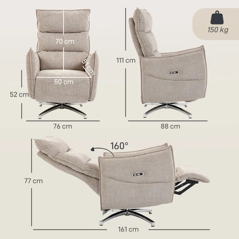Nancy's Spotorno Elektrische Fauteuil - Relaxstoel - Loungestoel - Draaibaar - Beige / Zwart - Linnen