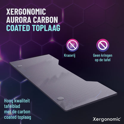 Xergonomic Aurora Xergax Gaming Desk 125cm - Carbon fiber look - Computer Table - Incl. cup, headphone holder and cable organizer