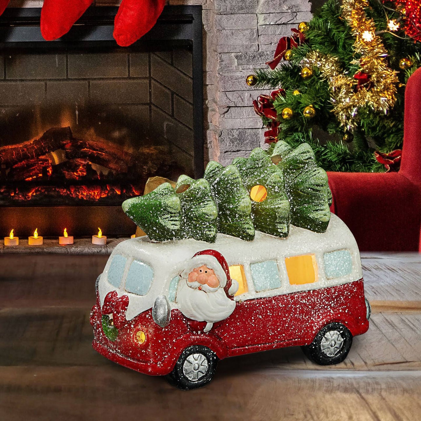 Kristmar Ceramic Bus with Christmas tree LED lighting