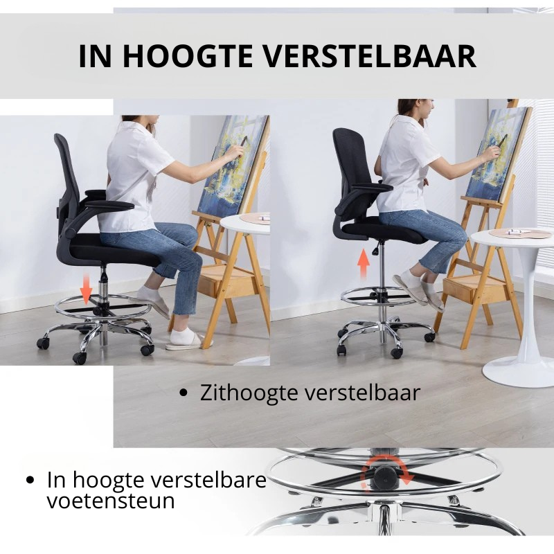 Nancy's Panicale Bureaustoel - Computerstoel - Kantoorstoel - 4D Lendensteun - Zwart - Gaas