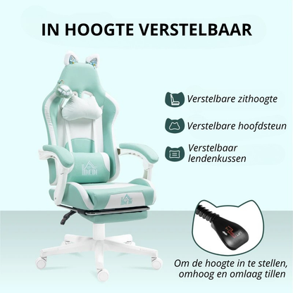 Nancy's Panni Gamestoel - Gaming Stoel - Bureaustoel - Kattenstijl - Zeeblauw - Kunstleer