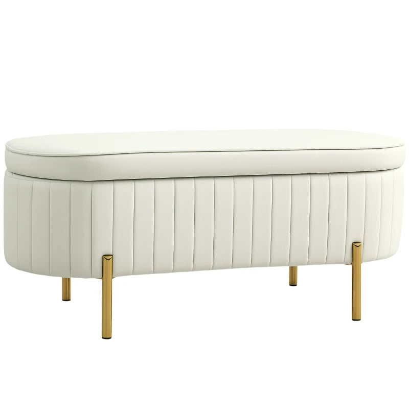 Nancy's Montese Opbergbank - Bankje met Opbergruimte - Crèmewit - Fluweel - ± 110 x 45 x 45 cm