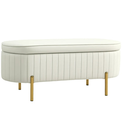 Nancy's Montese Opbergbank - Bankje met Opbergruimte - Crèmewit - Fluweel - ± 110 x 45 x 45 cm