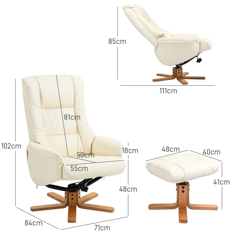 Nancy's Creixomil Relaxfauteuil - Relaxstoel - Ligstoel - Verstelbare Rugleuning - Schommelfunctie -Met Voetenbankje - Roomwit - Kunstleer / Hout