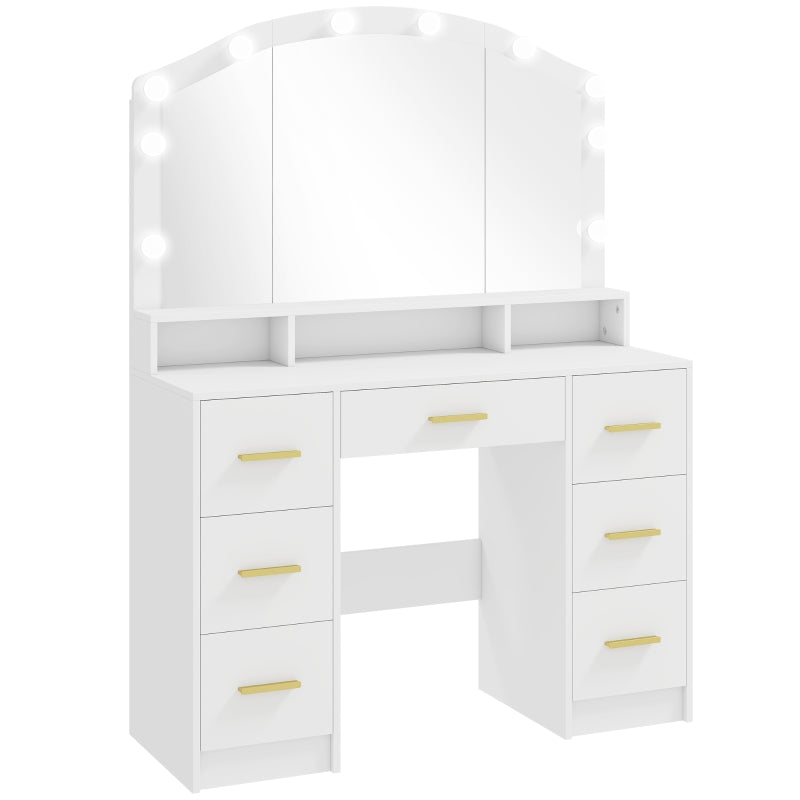 Nancy's Piobbico Kaptafel - Make Up Tafel - Hollywood Spiegel - Wit - 110 x 40 x 150 cm